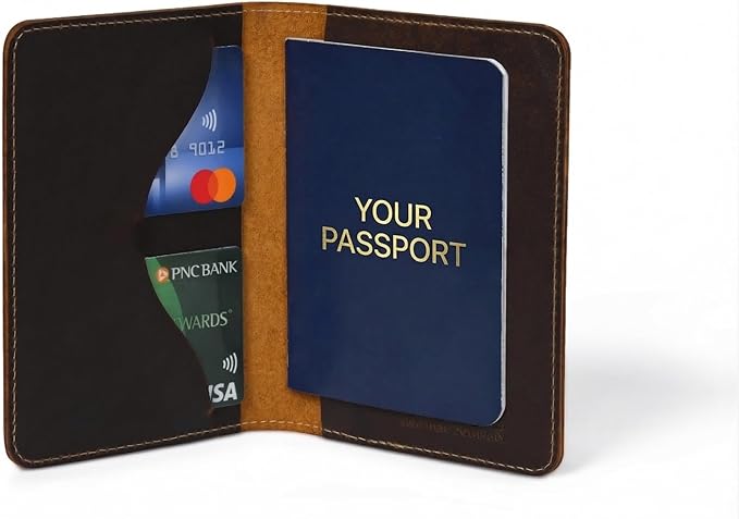Rustique Leather Passport Holder Collection - Handmade Travel Wallet & Organizer - Full Grain Crazy Horse Leather Covers for Men & Women (Multiple Styles) (Executive Wallet - Tobacco & Honey)