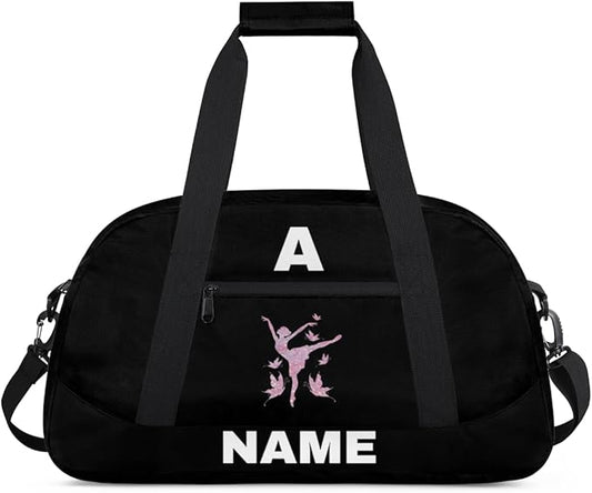 Personalize-Kids-Sports-Duffel-Bags With Custom Name Text Carry-On Overnight Travel Gym Lightweight Dance Pattern Sports Bags For Girls Boys Kids,Black