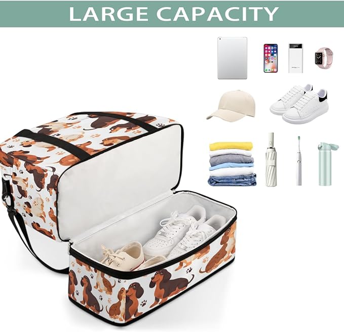 Paw Print Animal Dog Large Weekender Bag with Shoe Compartment Travel Duffel Bags for Women Carry On Hospital Overnight Bag Foldable Personal Item Travel Bags Tote Gym Sports Airplanes