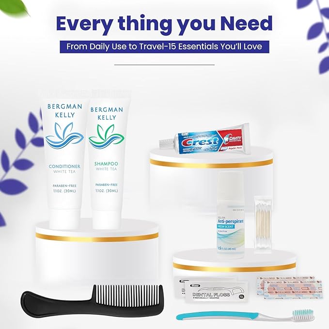 Trektote Travel Toiletry Kit For Men And Women – 13 Piece Set of Travel Size Toiletries, TSA Compliant, Travel Essentials, Includes Shampoo And Conditioner, Body Wash, Oral Care, Toiletry Bag & More