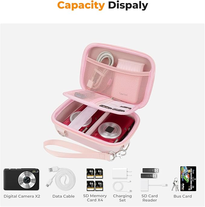 K&F CONCEPT Digital Small Camera Case, Compact Waterproof Small Camera Bag, Lightweight Camera Sling Bag for CCD/Sony DSCW800/DSCW830/Canon PowerShot - Pink