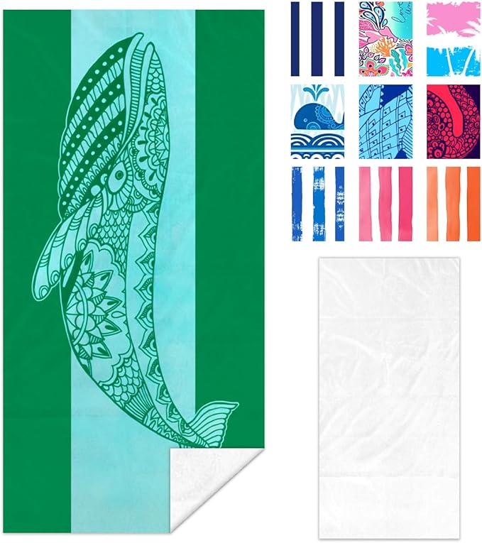 Whale Pattern Beach Towel - 35x70 Inch Fast Dry Microfiber Towel, Lightweight & Versatile for Beach, Pool, Yoga, Travel, Ideal as Beach Blanket & Vacation Essential