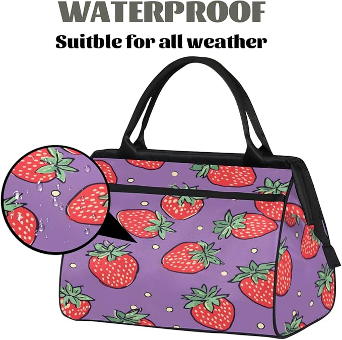 Summer Strawberries Overnight Weekender Bag for Women Men Travel Duffel Bags Waterproof Luggage Carry on Sports Yoga Gym Bag