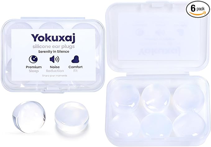 6 Pcs Transparent Wax Earplugs for Sleeping & Swimming, Reusable Moldable Noise Cancelling Ear Plugs, 32dB NRR for Snoring, Travel, Concerts & Work