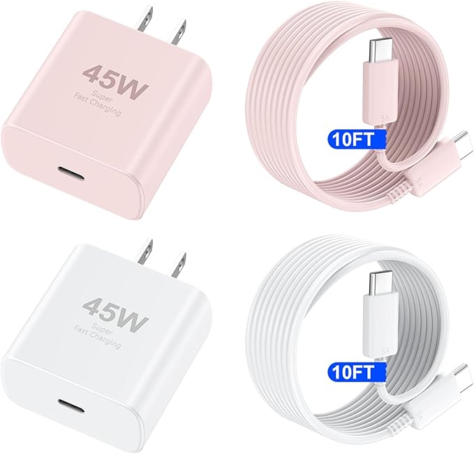 Phone 17 16 Pro Max Charger Fast Charging, 45W USB C Phone 17 16 Super Fast Charger Block with 10ft Long Type C Charging Cable Cord for i.Phone 17 Pro Max/17 Pro/17 Air/17/16/16Pro/ProMax-White+Pink