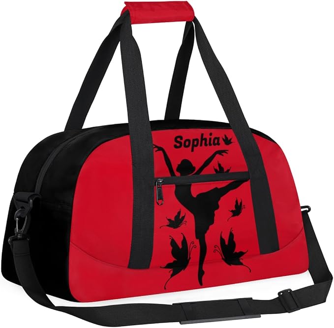 Custom Gym Bags for Girls with Name, Personalized Sports Dance Bag for Kids, Overnight Weekender Duffel Bags Workout Training, Travel Practice Gymnastics Bag，Ballet Girl Butterfly