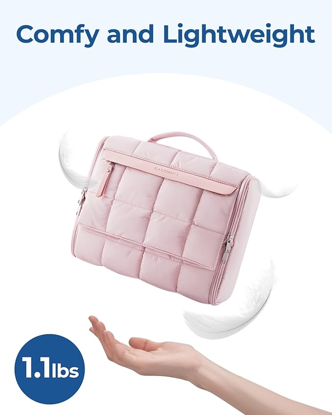 BAGSMART Travel Toiletry Bag, Extra Large Full-open Hanging Toiletry Bag for Women, Puffy Cosmetic Makeup Bag Organizer with Handle for Accessories, Essentials, Toiletries (Purple)