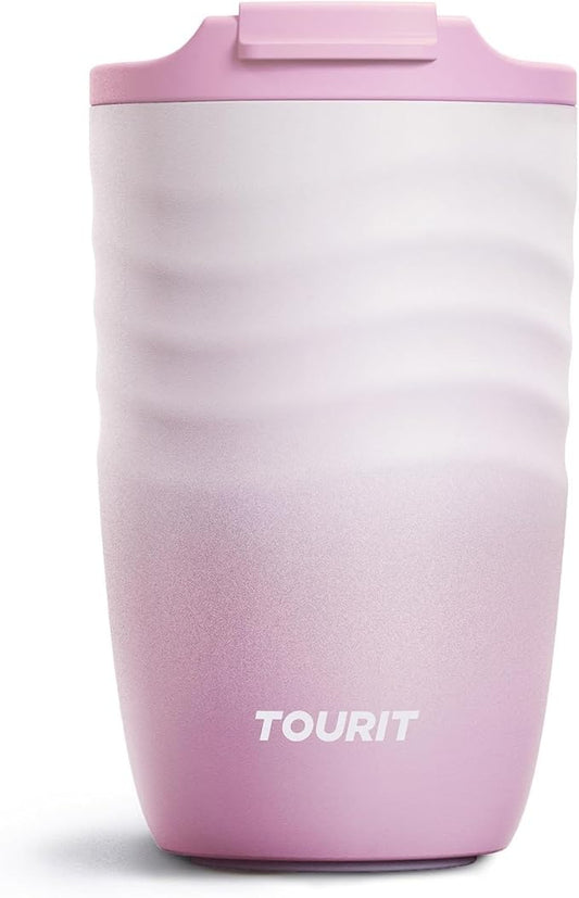 TOURIT 12 oz Travel Coffee Mug, Insulated Stainless Steel Travel Mug with Lid, Leak-Proof Double-Wall Vacuum Tumbler, Reusable Coffee Cup - Pink