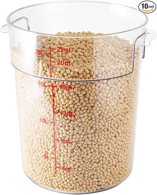Restaurantware Met Lux 22 Quart Food Storage Containers 10 Round Commercial Storage Containers - Lids Sold Separately With Volume Markers Clear Plastic Food Prep Buckets Space-Saving Storage