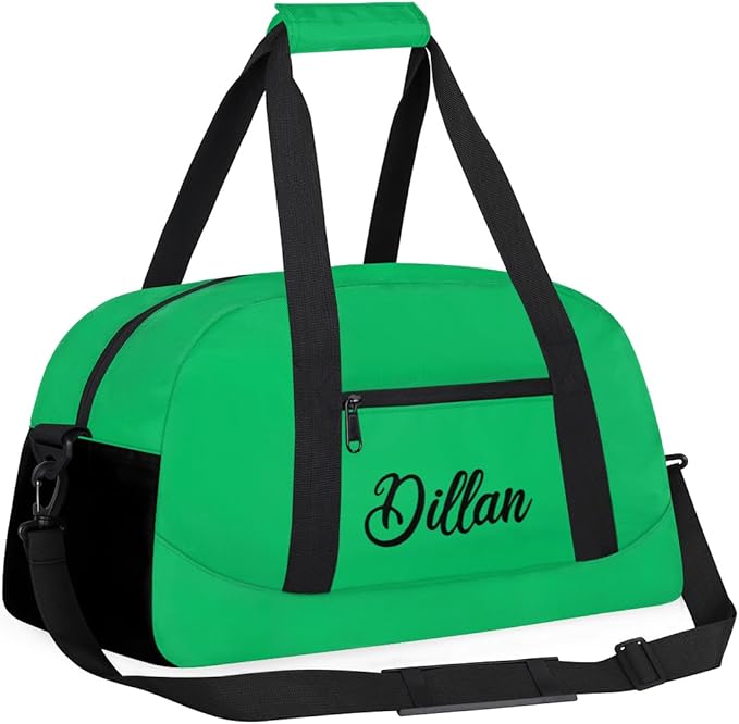 Custom Name Gym Duffel for Kids,Personalized Sports Bag Lightweight Gym Bags for Boys & Girls,Fitness Travel Weekender for Travel, and Workout Green