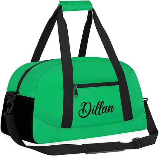 Custom Name Gym Duffel for Kids,Personalized Sports Bag Lightweight Gym Bags for Boys & Girls,Fitness Travel Weekender for Travel, and Workout Green