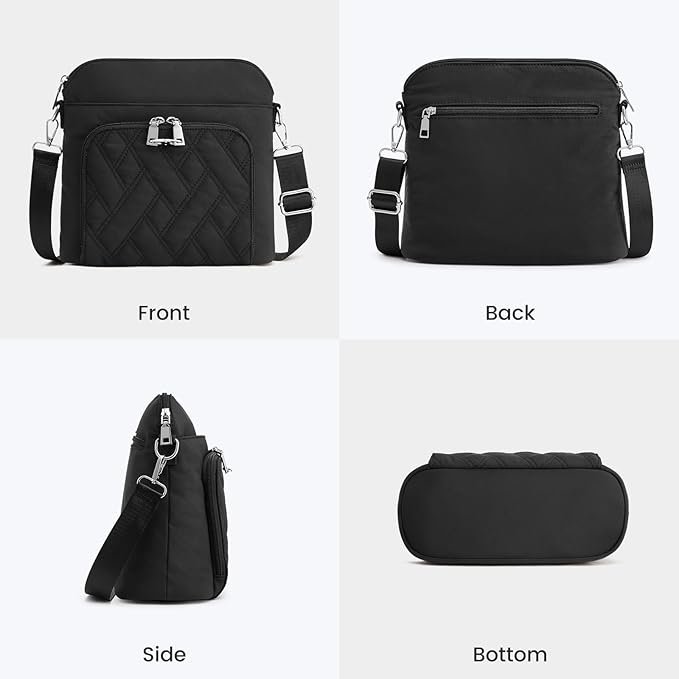 G4Free Anti-Theft Crossbody Bags for Women, Lightweight Nylon Shoulder Purse Medium Handbags for Travel Work-Black