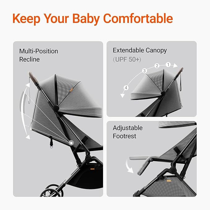 MAMAZING Ultra Air Lightweight Baby Travel Stroller with Carbon Fiber Frame, Compact & Airplane-Friendly, One-Handed Fold, 11.6 lbs, Perfect for Toddlers, Grey