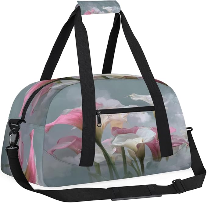Kids Duffle Bag Girls Boys Watercolor Pink White Calla Lily Flowers Weekender Overnight Bag,Lightweight Duffel Bags for Traveling Gym Sport Dance
