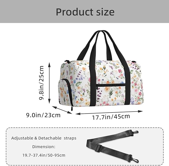 Spring Wildflower Meadow Flower Garden Greenery Women'S Gym Duffle Bag With Shoes Compartment, Ideal For Travel, Gym, Sports, Duffel, Weekender