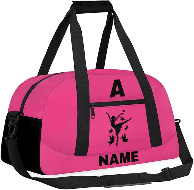 Personalize-Kids-Sports-Duffel-Bags With Custom Name Text Carry-On Overnight Travel Gym Lightweight Dance Pattern Sports Bags For Girls Boys Kids,Red 1