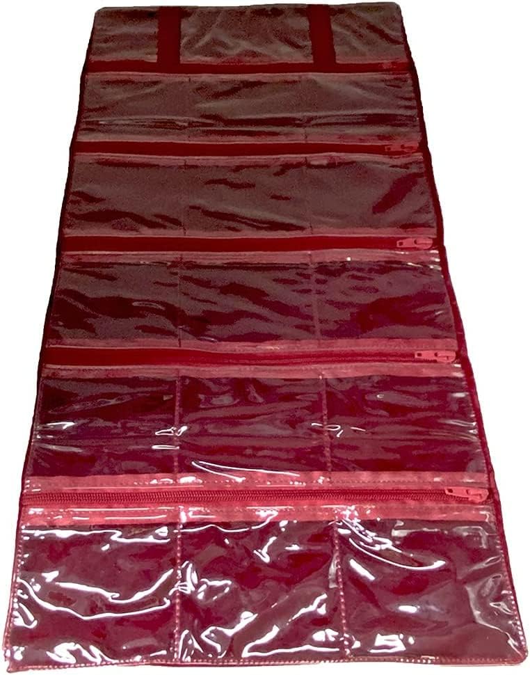 Travel Jewelry Roll Bag Portable Organizer Pouch With Grids&PVC Cover Storage Bags for Necklace, Bracelet, Bracelet,Ring, Badge, Pendant