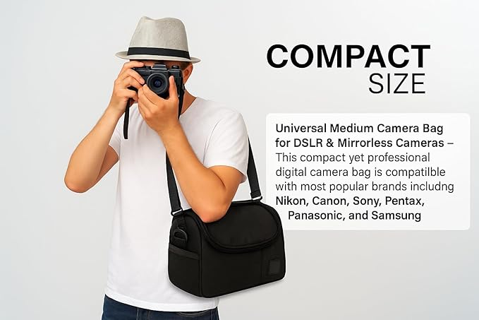 Medium Padded Camera Bag with Shoulder Strap – DSLR & Mirrorless Camera Carrying Bag, Lightweight Protective Crossbody Camera Bag