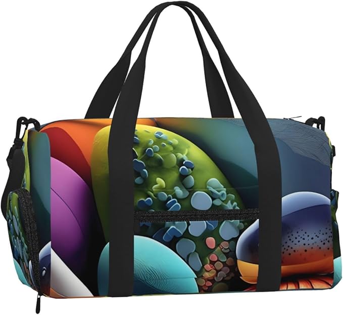 Coloured stones Print Gym Bag with Shoe Compartment for Women Men, 17.7in Sports Duffle Weekender Tote, Overnight Travel Duffel Bag Carry On