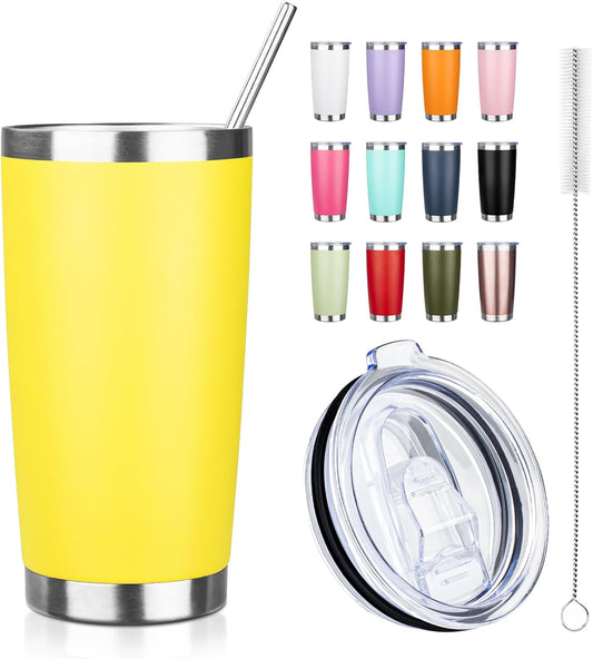 20oz Tumbler with Straw and Brush, Stainless Steel Vacuum Insulated tumbler, Double Wall Insulated Coffee Tumbler for Outdoor, Home, Travel,Office (Buff,1pcs)