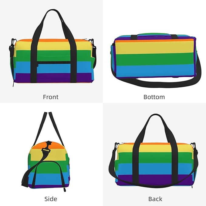 Rainbow Flag Women'S Gym Duffle Bag With Shoes Compartment, Ideal For Travel, Gym, Sports, Duffel, Weekender
