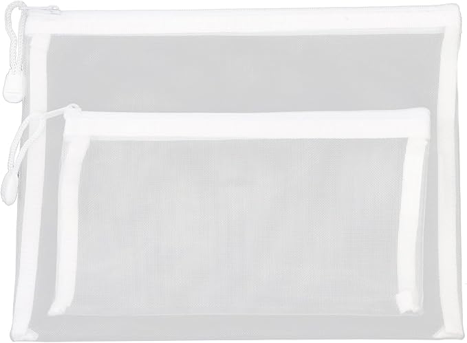 6 Pack White Nylon Mesh Cosmetic Bags, Durable Zipper Pouches for Travel, Organizers for Purse, Diaper Bag, and Toiletries(Includes 3 A5 and 3 A6 Sizes)