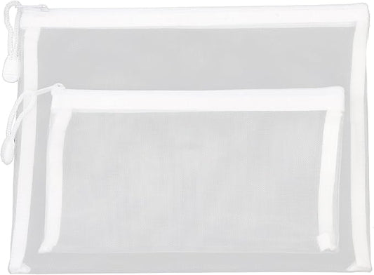 6 Pack White Nylon Mesh Cosmetic Bags, Durable Zipper Pouches for Travel, Organizers for Purse, Diaper Bag, and Toiletries(Includes 3 A5 and 3 A6 Sizes)