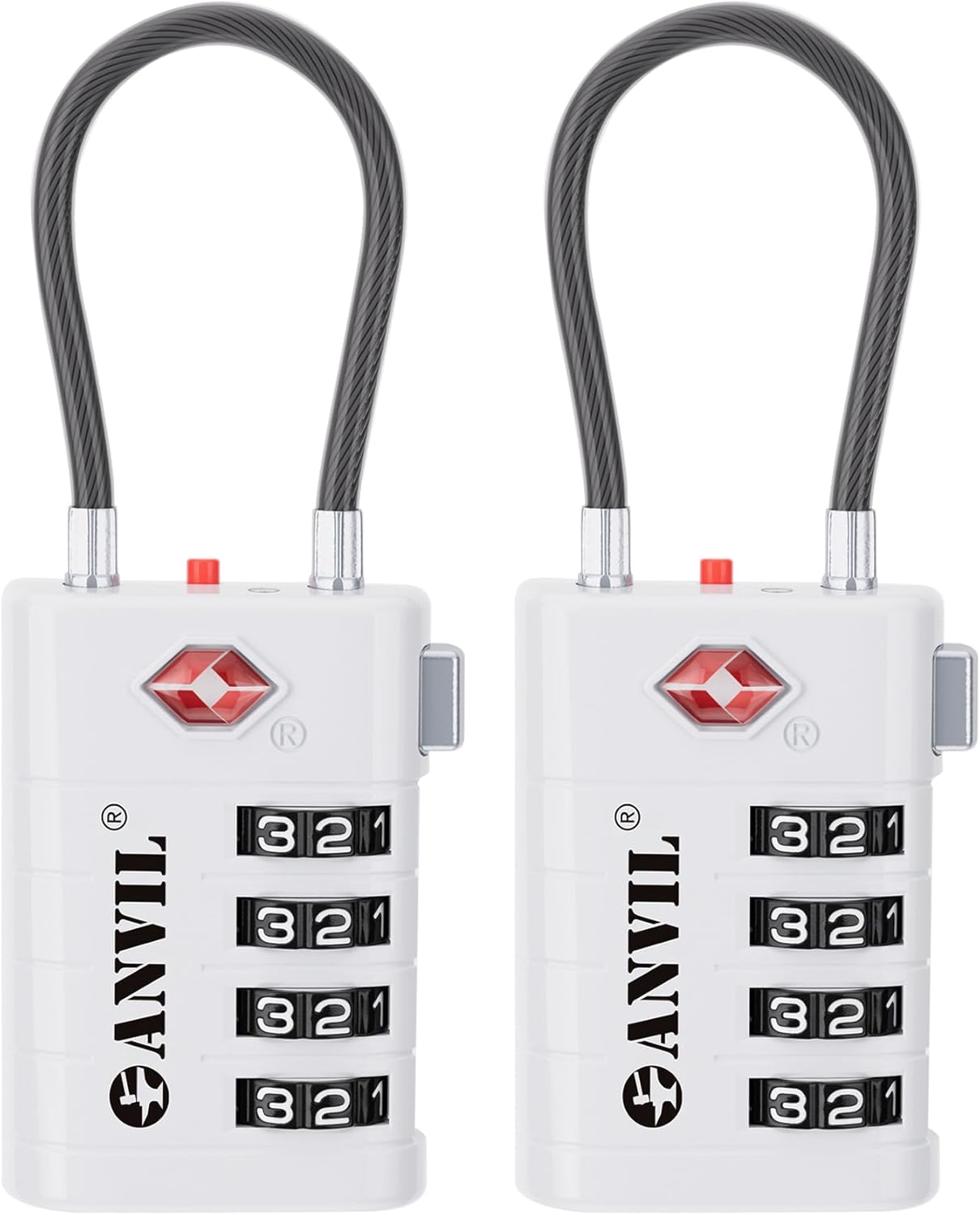 ANVIL 4 Digit Luggage Locks, TSA Locks for Luggage, Advanced TSA008 core, Alert Indicator for Your Travel Lock, Suitcase Lock. (2, White)