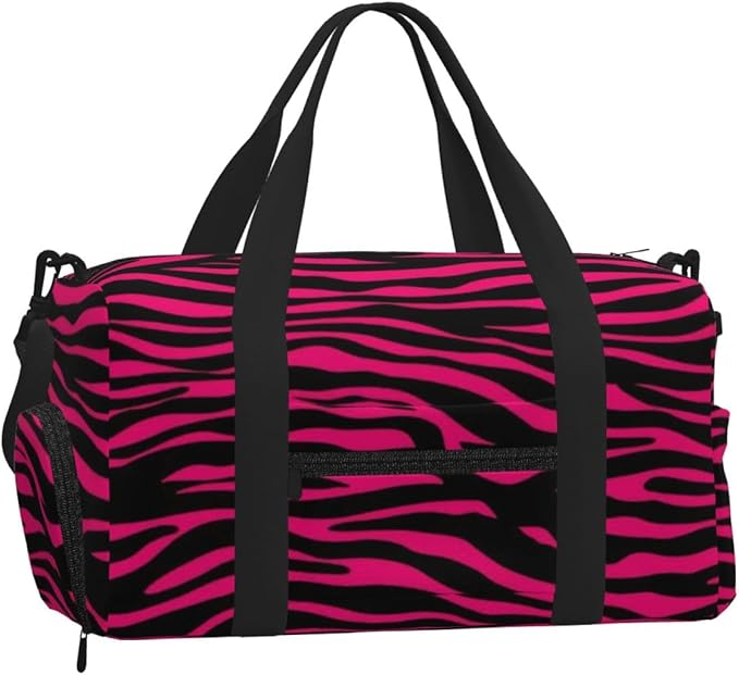 Pink Zebra Stripes Sports Gym Bag For Men Women Travel Duffel Bag With Shoe Compartment Water Resistant Gym Bag Carry On Duffel Bag For Yoga Gym Sports Weekend Traveling