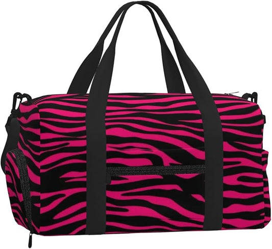 Pink Zebra Stripes Sports Gym Bag For Men Women Travel Duffel Bag With Shoe Compartment Water Resistant Gym Bag Carry On Duffel Bag For Yoga Gym Sports Weekend Traveling