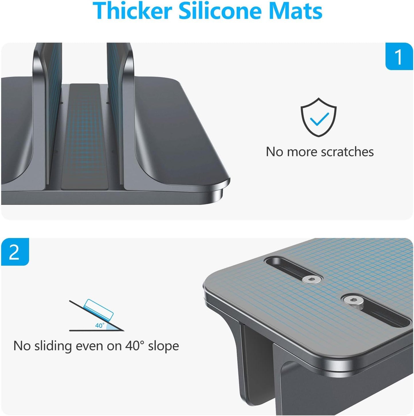 OMOTON Vertical Laptop Stand Holder, Desktop Aluminum MacBook Stand with Adjustable Dock Size, Fits All MacBook, Surface, Chromebook and Gaming Laptops (Up to 17.3 inches), Gray