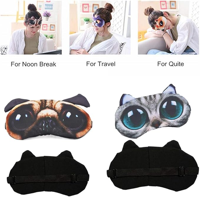 Cute Animal 3D Funny Sleep Eye Mask Eye Cover for Women, Cat Dog Soft Blindfold Sleeping Mask Eyeshade for Plane Travel Office Nap (2 Pack)