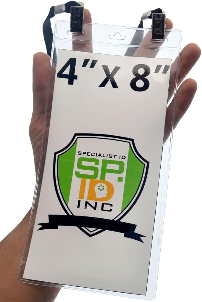 5 Pack - Extra Large 4 x 8 Inch Ticket & Event Credential Badge Holders with No Twist Double Sided Lanyards with Two Bulldog Clips, by Specialist ID (Assorted Colors)