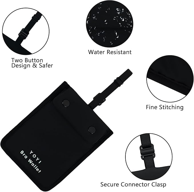 YOYI YOYI RFID Undercover Bra Wallet,Travel Pouch,Secret Pocket - Credit Cards & Money & Valuables with Adjustable,Elastic Strap Suitable for All Bra Sizes Large
