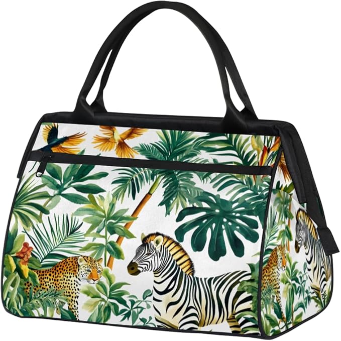 Tropical Plants Zebra Overnight Weekender Bag for Women Men Travel Duffel Bags Waterproof Luggage Carry on Sports Yoga Gym Bag