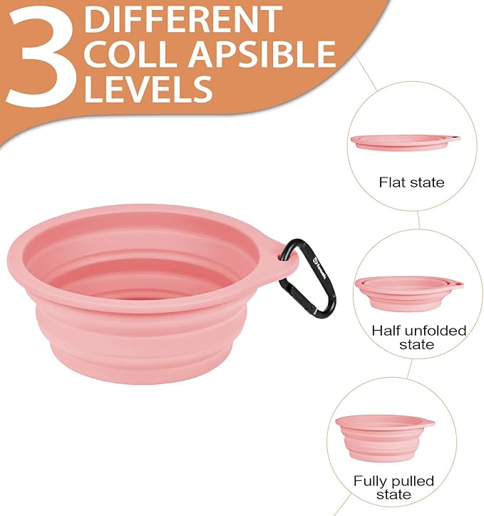 Portable Collapsible Dog Bowl, Food Grade Silicone, Large Capacity, Easy to Wash - Ideal for Outdoor Camping and Hiking, Suitable for Dogs, Cats, and Pets (Pink)