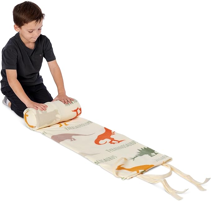 ROLLEE POLLEE Nap Sac Roll Up Napping Blanket with Attached Pillow for Preschool/Daycare, Super Soft with Elastic Straps, Fits Most Mats and Cots