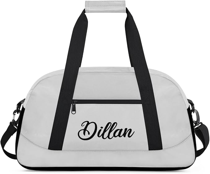 Custom Name Gym Duffel for Kids,Personalized Sports Bag Lightweight Gym Bags for Boys & Girls,Fitness Travel Weekender for Travel, and Workout Light Gray