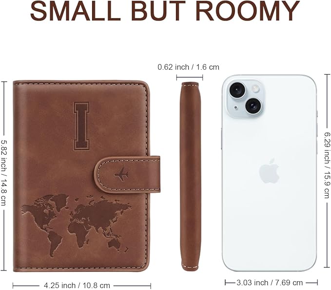 Passport Holder Wallet Cover Personalized Letter A-Z Travel Wallet RFID Blocking Passport Cover Wallet Case for Travel Passport Book Holders for Women and Men, Brown-I