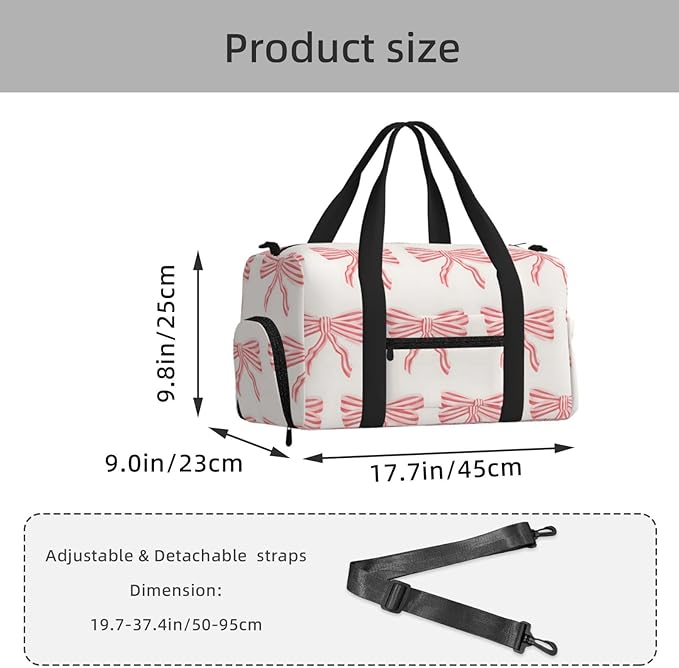 Pink And Red Striped Bows Women'S Gym Duffle Bag With Shoes Compartment, Ideal For Travel, Gym, Sports, Duffel, Weekender