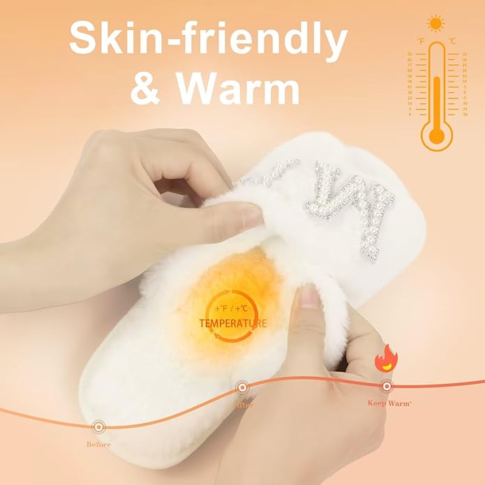 MAIITRIP MAMA Slippers for Women Fuzzy Mom Slippers with Pearls Rhinestones Fluffy Cozy Indoor House Shoes Gift for New Mom Mother's Day Gifts
