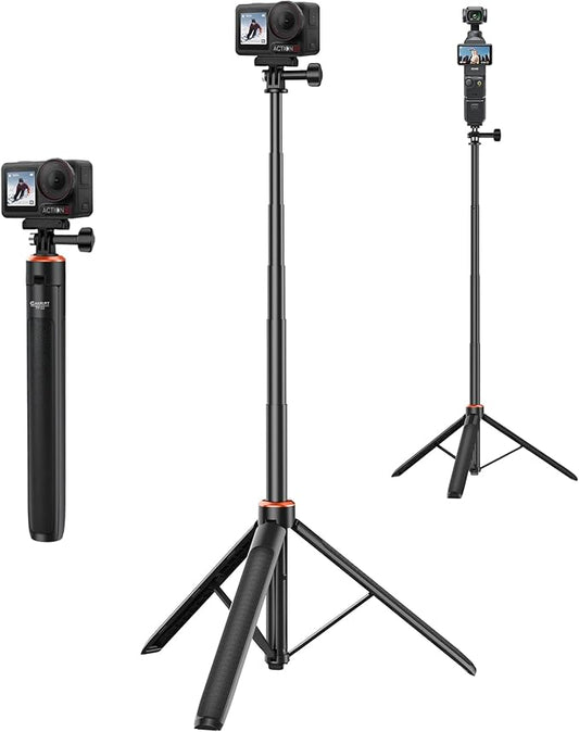 53.5" Osmo Action Selfie Stick Tripod for DJI Action 5 Pro/4/3, Osmo 360, 2-in-1 Extendable Handle Grip w Quick-Release Adapter, Extension Rod/Travel Vlog Stand/Accessories for Video Recording