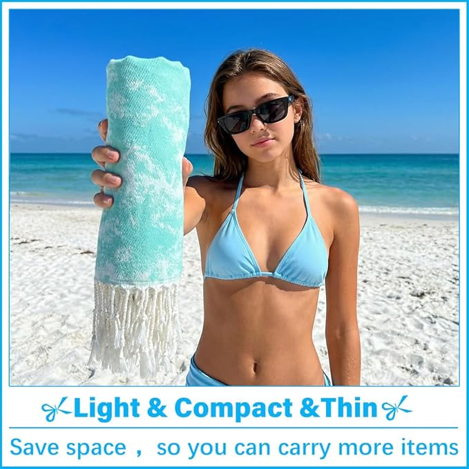Thin Turkish Beach Towel Lightweight Soft Cotton Extra Large XL Oversized Sand Free Sandproof Absorbent Quick Dry Towels Cloud Bath Pool Travel Compact Essentials Accessories for Adult Gifts