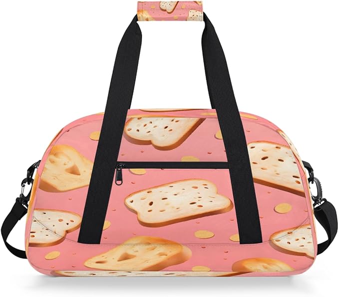 Duffle Bag for Women Men, Pink Bread Gym Bag for Travel Sports, Lightweight Waterproof Weekender Overnight Bags with Adjustable Strap