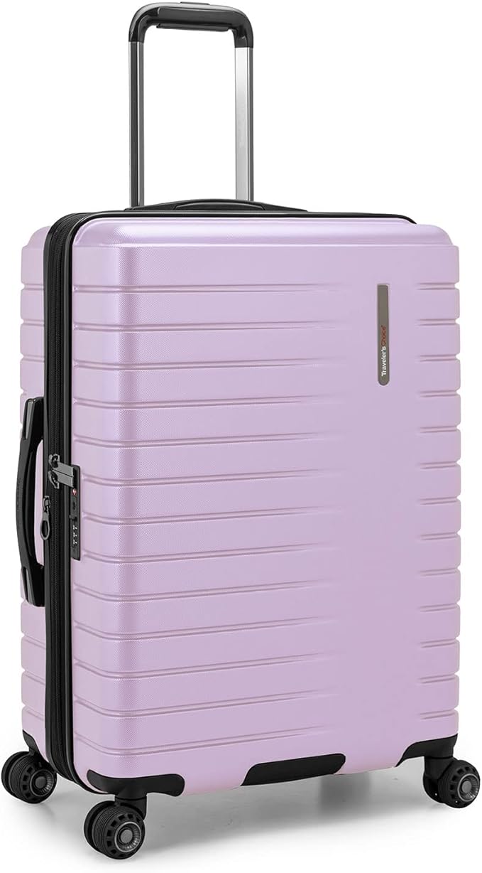 Traveler's Choice Archer Polycarbonate Expandable Luggage with Spinner Wheels, Light Purple, Checked 26-Inch