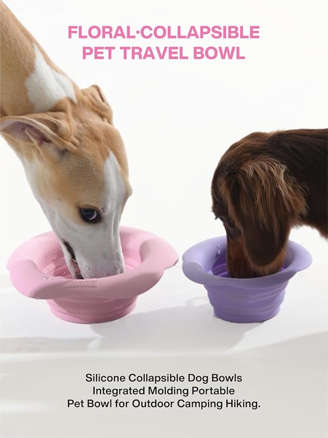 Silicone Collapsible Dog Bowls, No Splash Spill Proof Dog Travel Bowls Integrated Molding Portable Pet Bowl for Outdoor Camping Hiking(Pink, S)