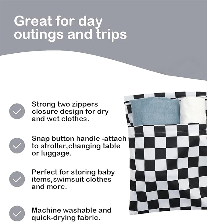 Wet Dry Bag Reusable Waterproof Swimming Bag Travel Beach Pool Yoga Gym Bag for Baby Cloth Diaper Swimsuits Wet Clothes Two Zipper Pockets 3 Pack 3L14