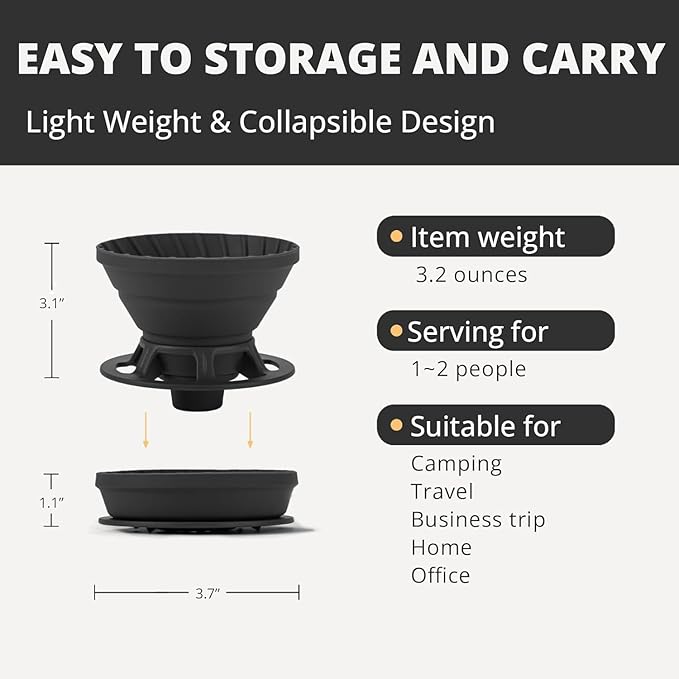 Collapsible Pour Over Coffee Dripper, Silicone Reusable Pour Over Coffee Maker for Camping, Travel, Home&Office, Single Clever Coffee Dripper With 100 Filter Paper #01(1-2 Cup)