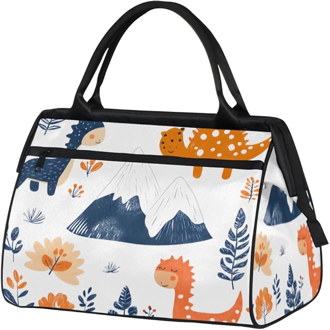Cartoon Dino Overnight Weekender Bag for Women Men Travel Duffel Bags Waterproof Luggage Carry on Sports Yoga Gym Bag