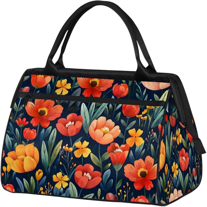 Rural Colorful Flower Overnight Weekender Bag for Women Men Travel Duffel Bags Waterproof Luggage Carry on Sports Yoga Gym Bag